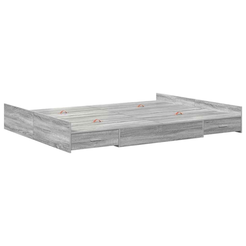 Krevet s ladicama Siva Sonoma 140 x 200 cm Konstruirano drvo