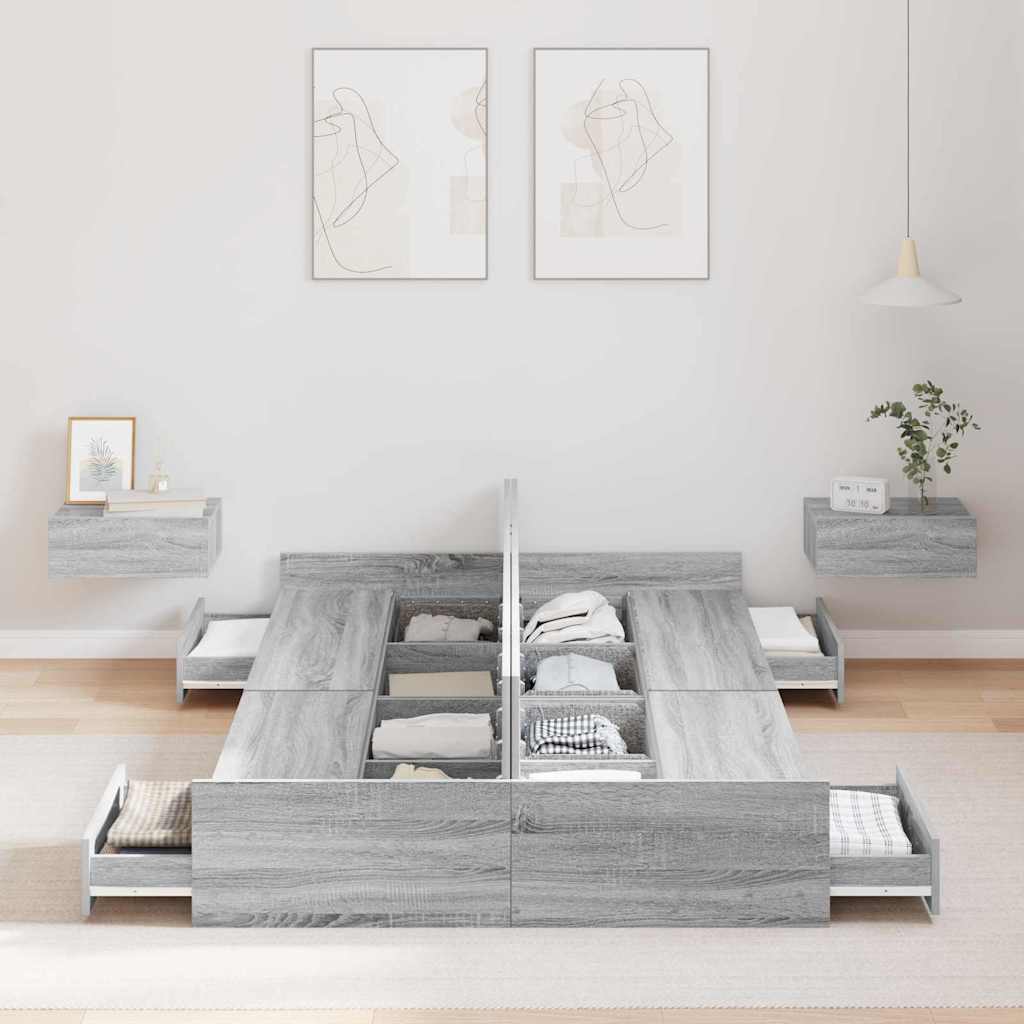 Krevet s ladicama Siva Sonoma 120 x 200 cm Konstruirano drvo