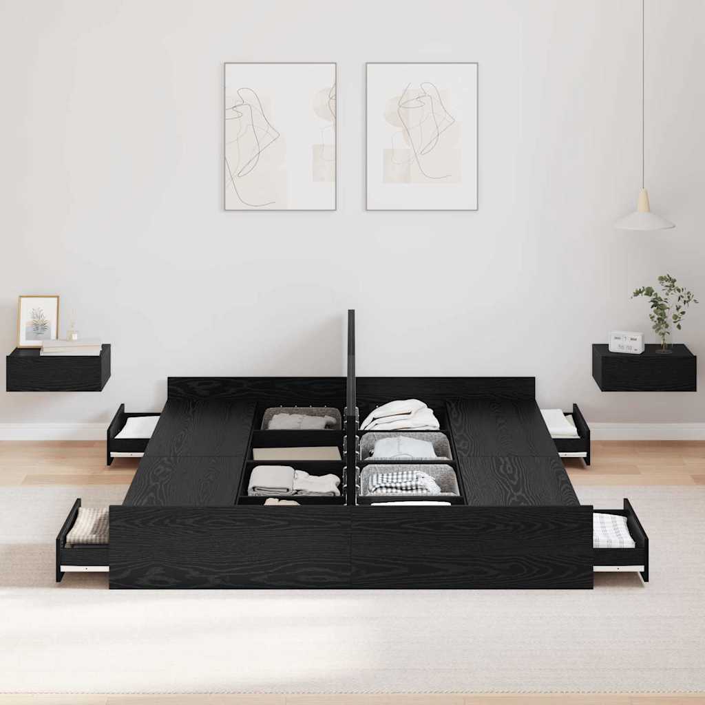 Krevet s ladicama Crni hrast 140 x 190 cm Konstruirano drvo