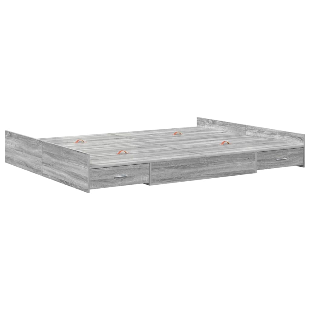 Krevet s ladicama Siva Sonoma 140 x 190 cm Konstruirano drvo