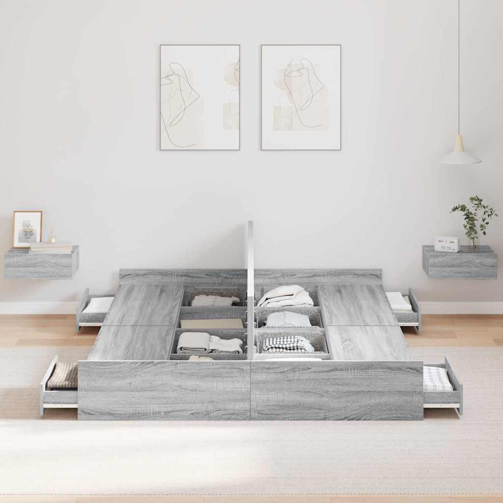 Krevet s ladicama Siva Sonoma 135 x 190 cm Konstruirano drvo