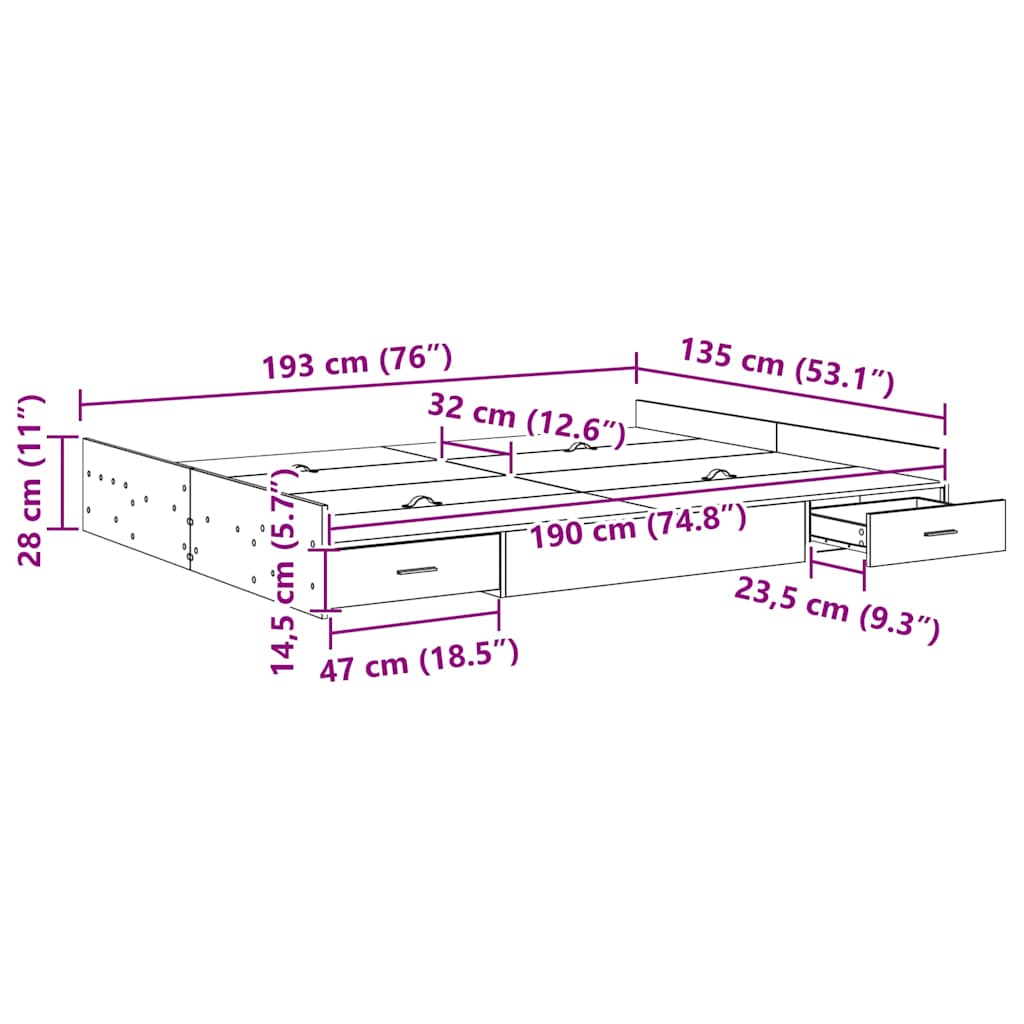 Krevet s ladicama Staro drvo 135 x 190 cm Konstruirano drvo