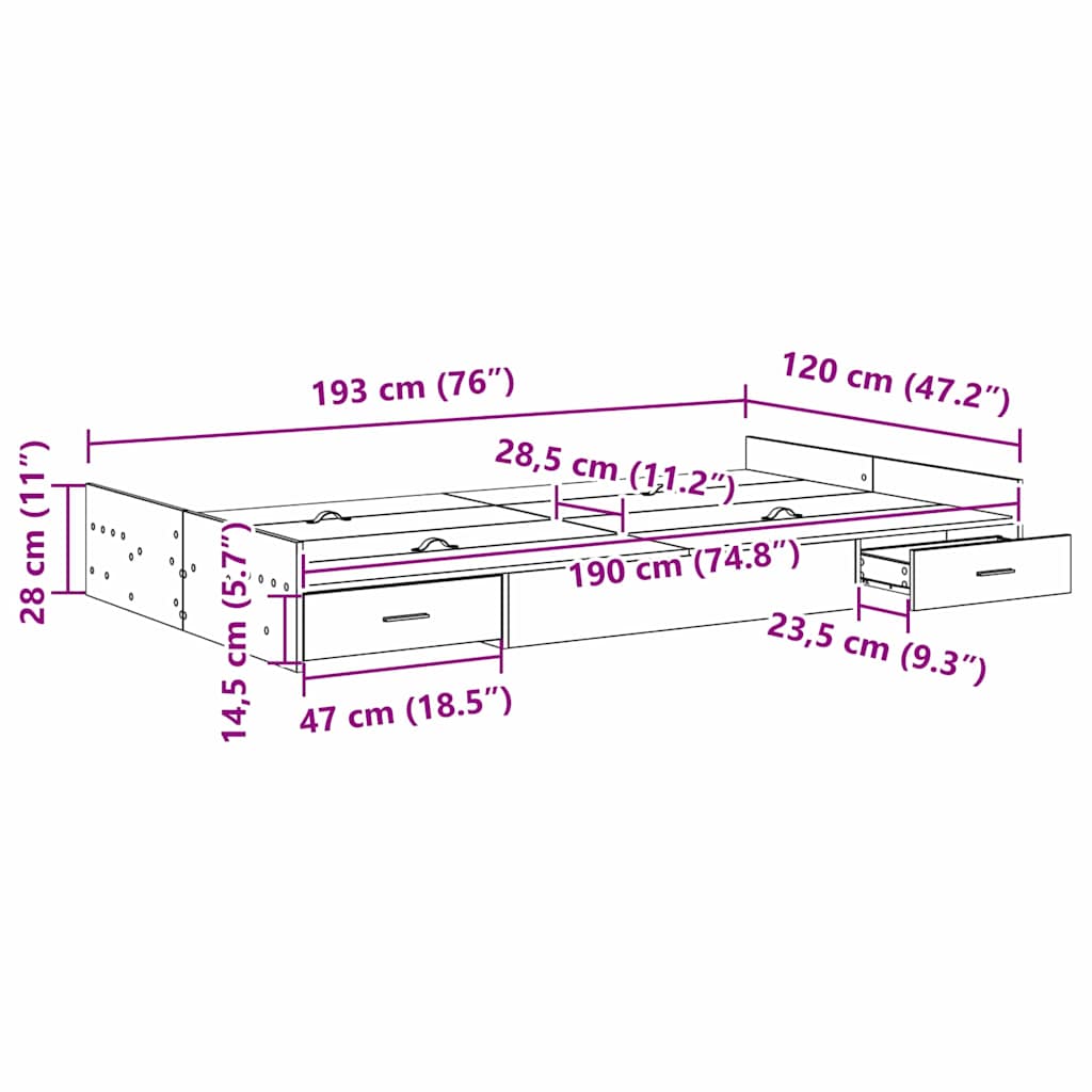 Krevet s ladicama Sonoma hrast 120 x 190 cm Konstruirano drvo