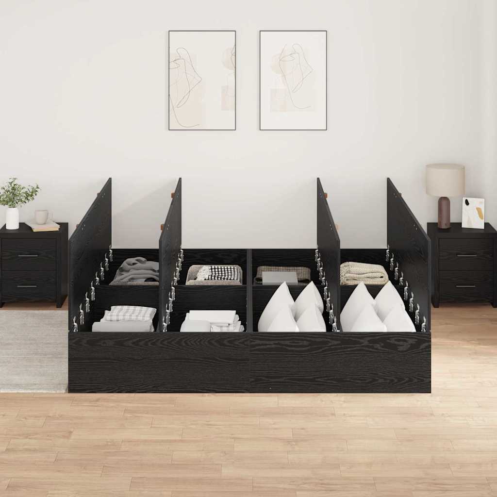 Krevet s ladicama Crni hrast 200 x 200 cm Konstruirano drvo