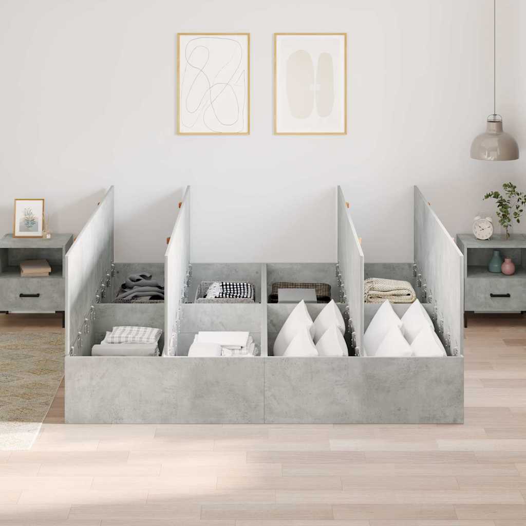 Krevet s ladicama Betonski sivi 200 x 200 cm Konstruirano drvo
