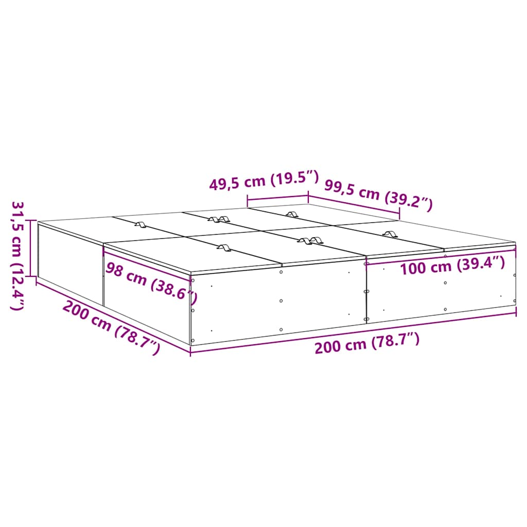 Krevet s ladicama Siva Sonoma 200 x 200 cm Konstruirano drvo