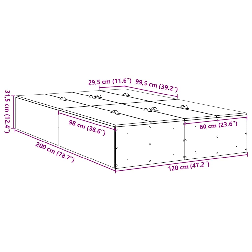 Krevet s ladicama Crni hrast 120 x 200 cm Konstruirano drvo