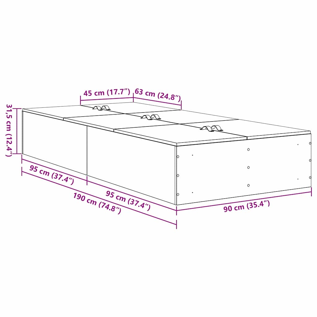 Krevet s ladicama Crni hrast 90 x 190 cm Konstruirano drvo