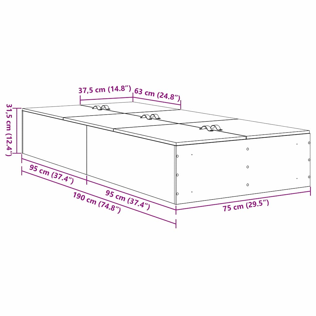Krevet s ladicama Siva Sonoma 70 x 190 cm Konstruirano drvo