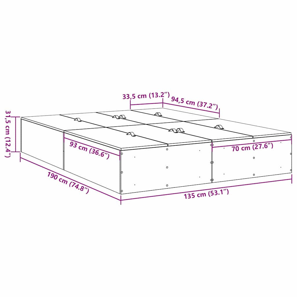 Krevet s ladicama Crni hrast 135 x 190 cm Konstruirano drvo