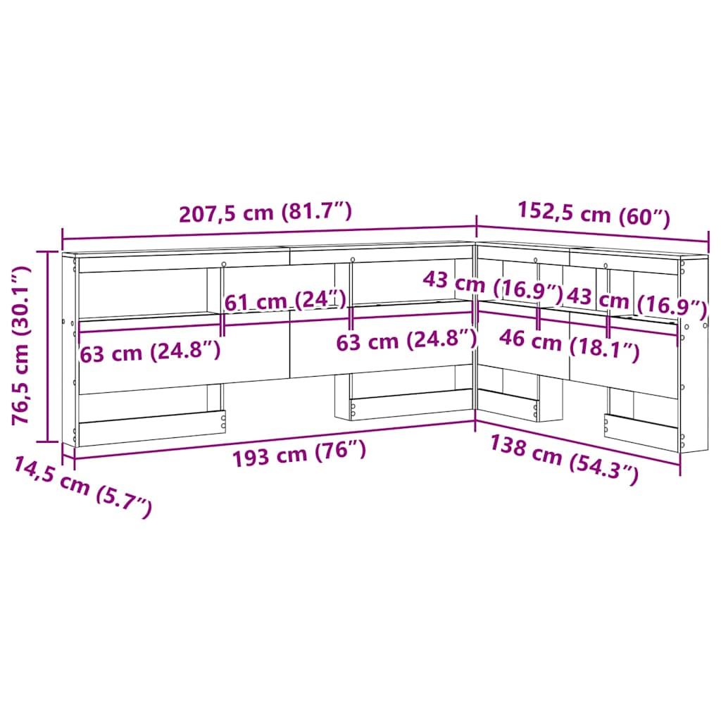 Skladišno uzglavlje Siva Sonoma 135 cm Konstruirano drvo