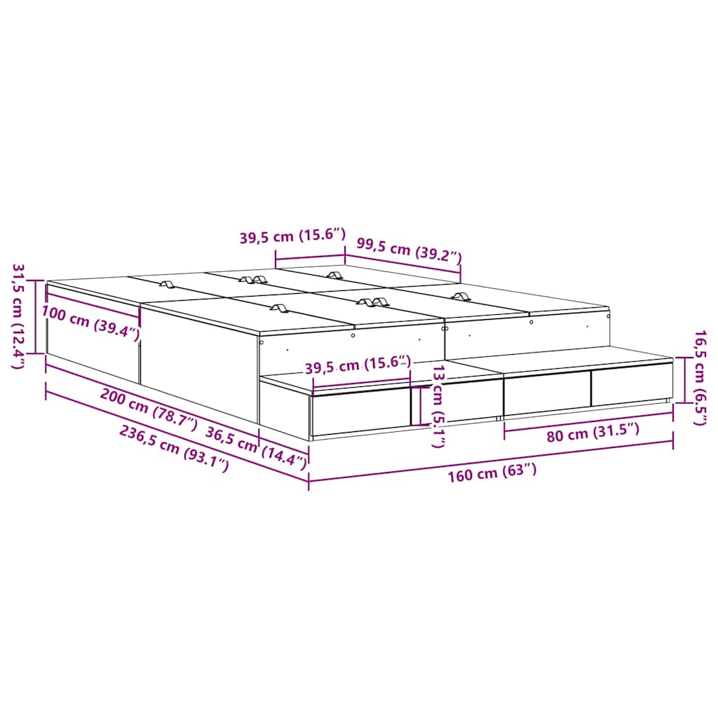 Krevet s ladicama Sonoma hrast 160 cm Konstruirano drvo