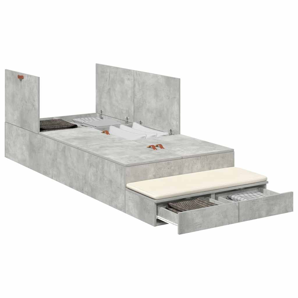 Krevet s ladicama Betonski sivi 90 cm Konstruirano drvo