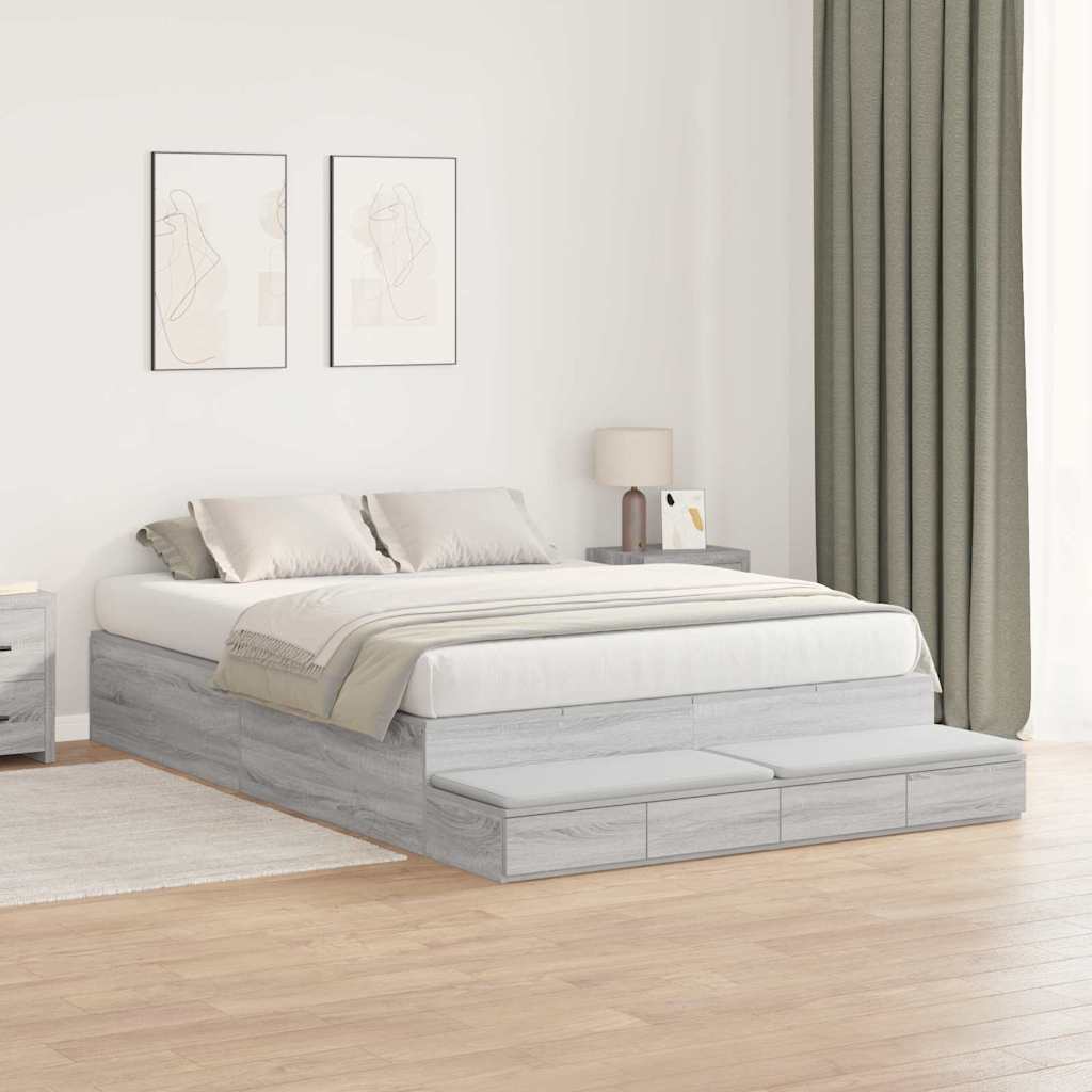 Krevet s ladicama Siva Sonoma 135 cm Konstruirano drvo