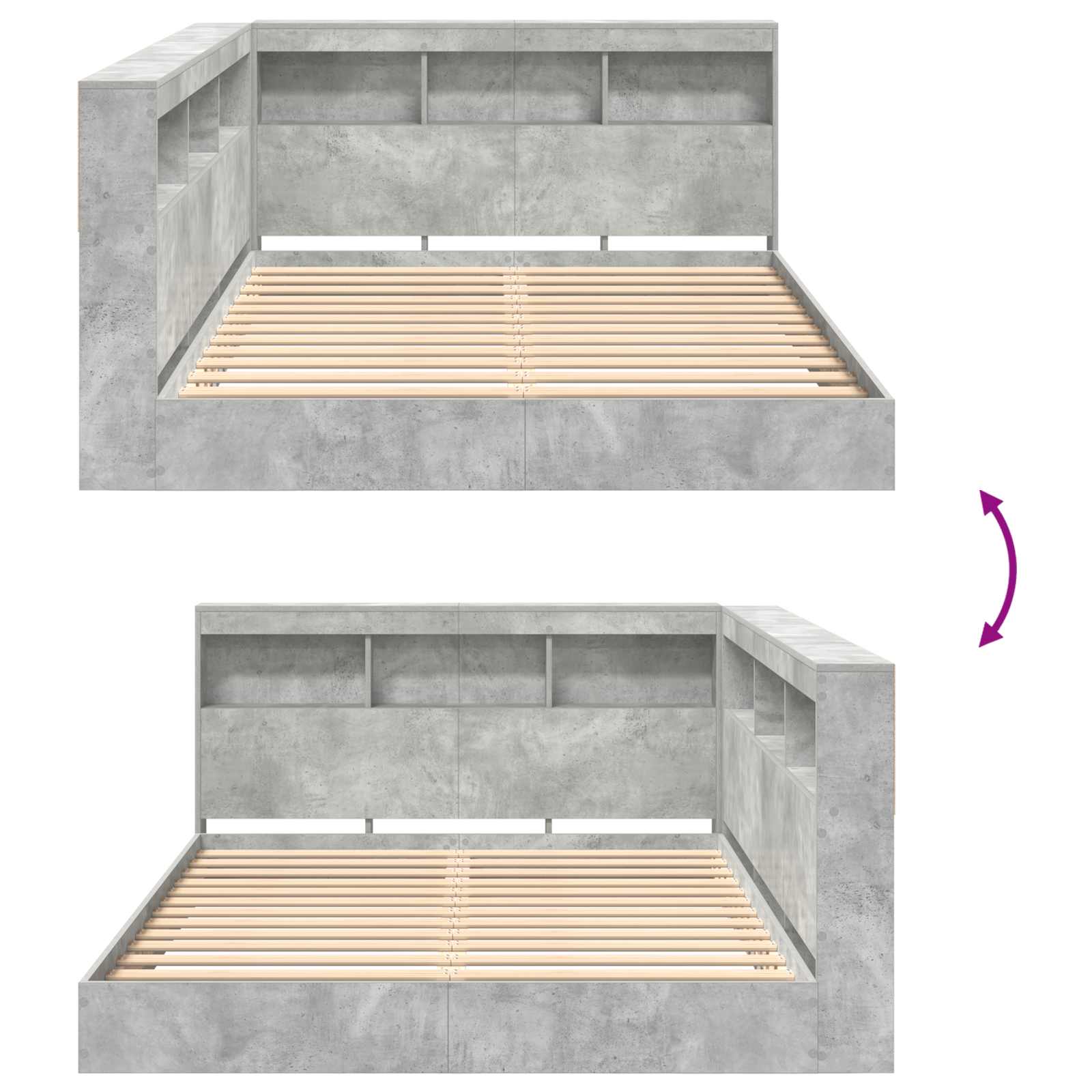 Krevet s policama Beton siva 140 x 200 cm Konstruirano drvo