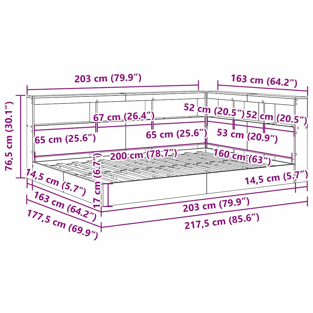 Krevet s policama sonoma hrast 160 x 200 cm Konstruirano drvo