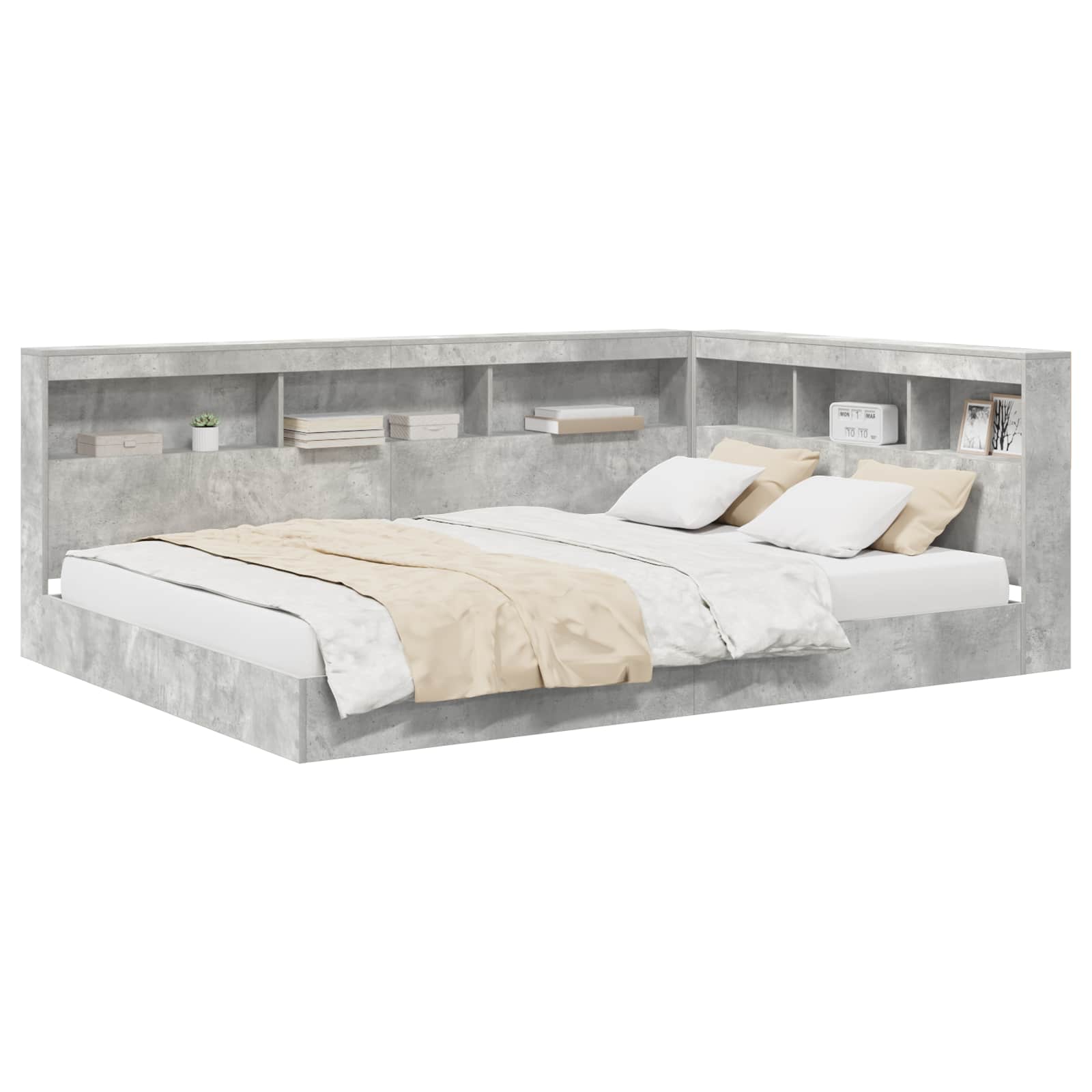 Krevet s policama Beton siva 160 x 200 cm Konstruirano drvo