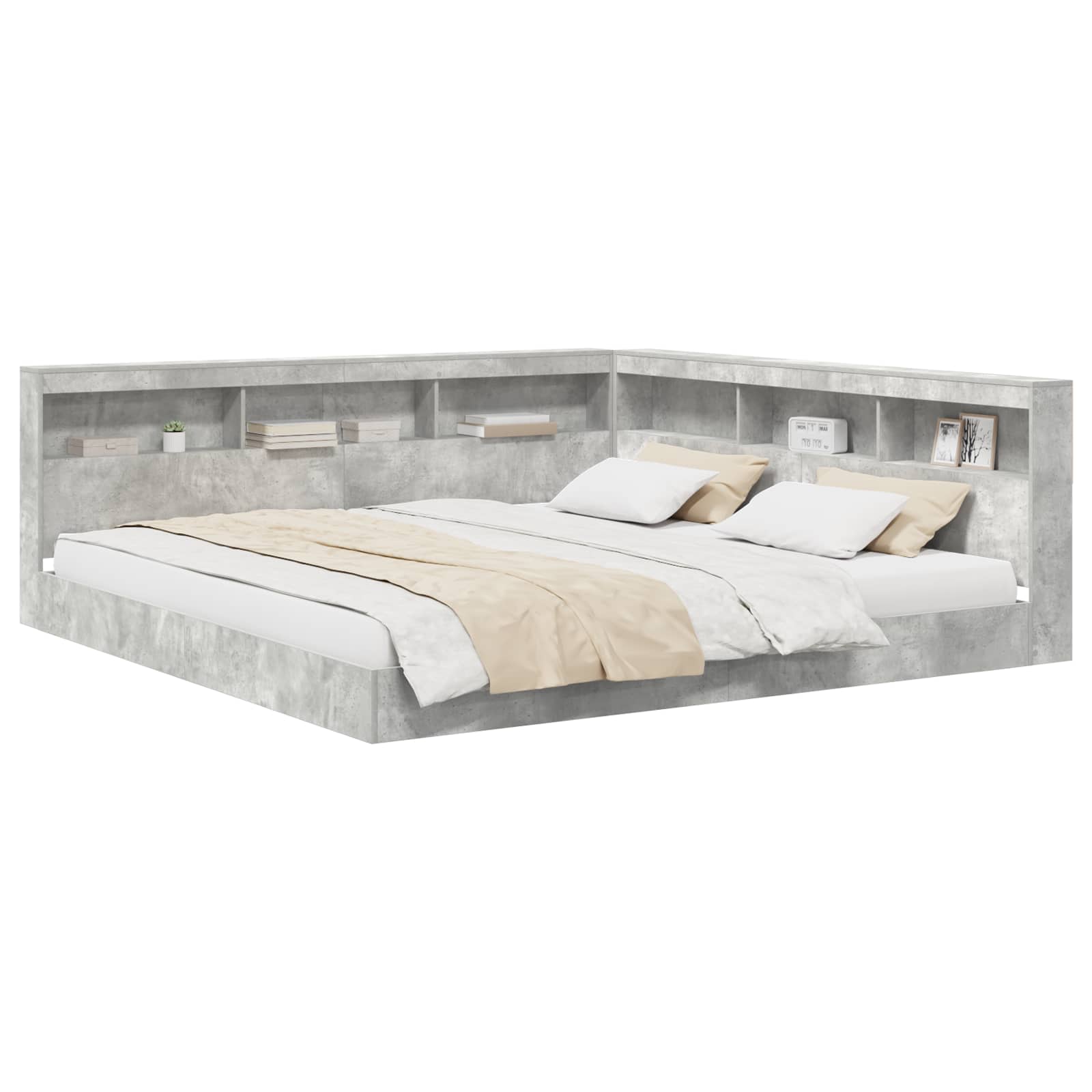 Krevet s policama Beton siva 180 x 200 cm Konstruirano drvo