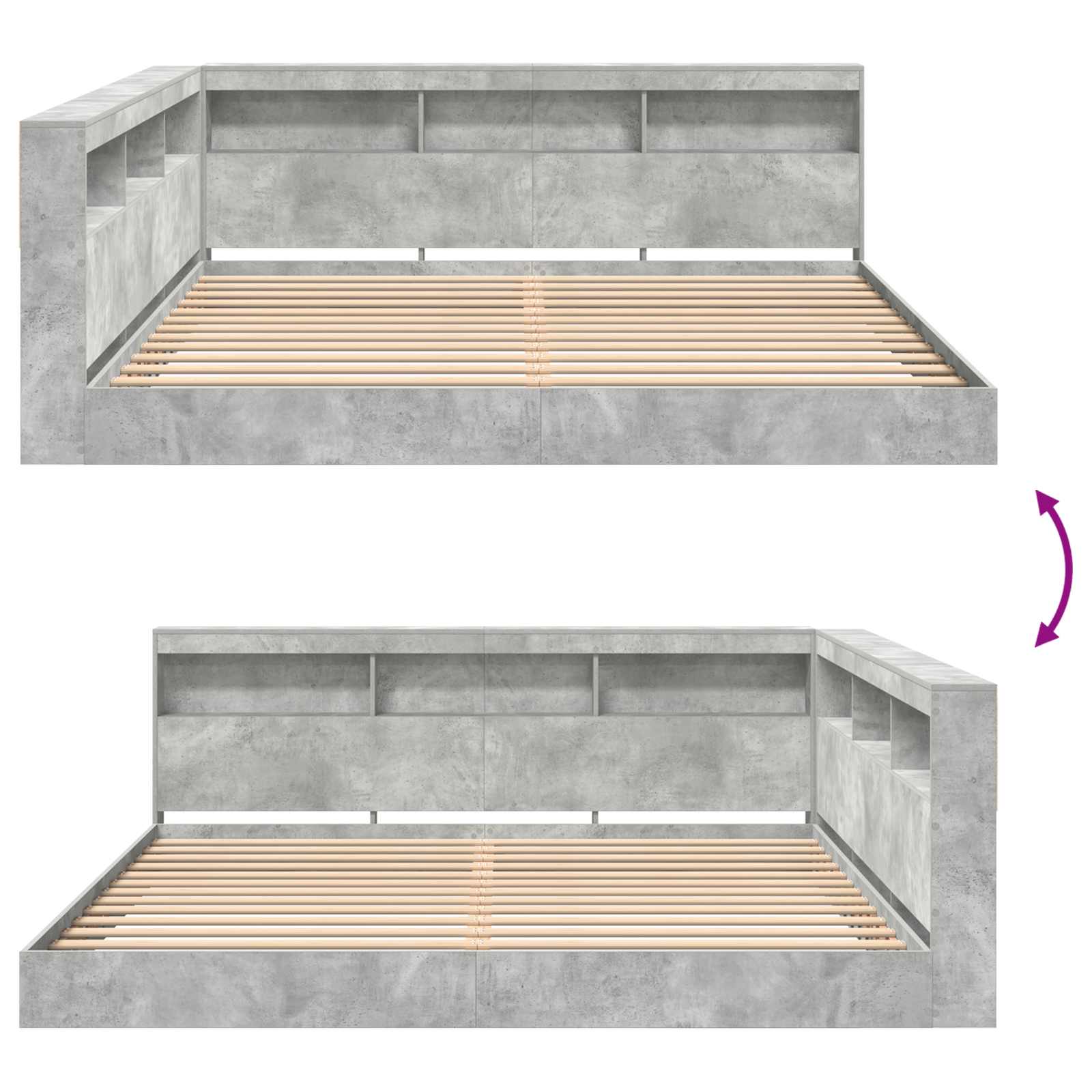 Krevet s policama Beton siva 180 x 200 cm Konstruirano drvo