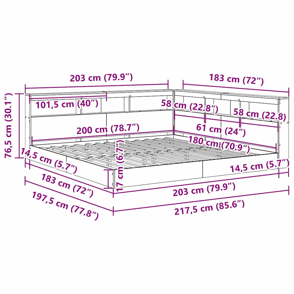 Krevet s policama s uzglavljem Sivi hrast sonoma 180 x 200 cm