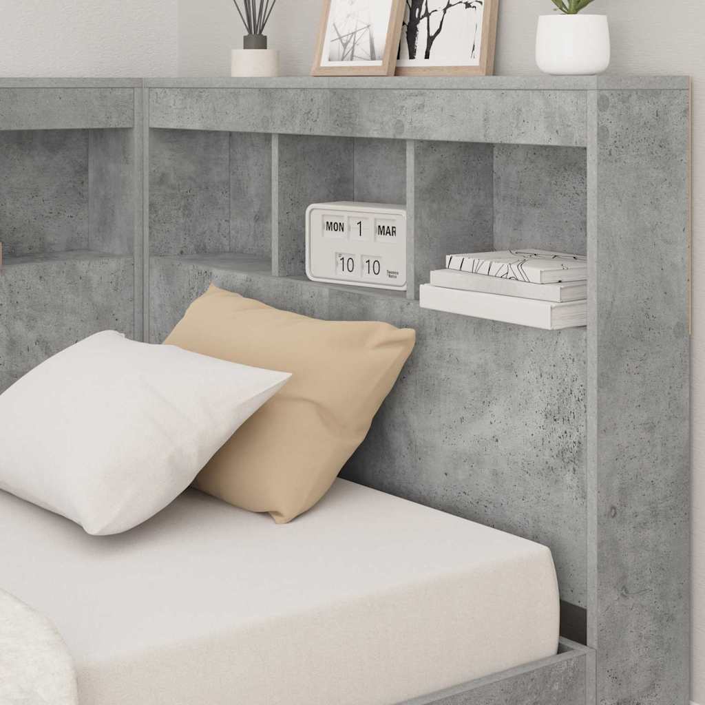 Krevet s policama Betonski sivi 75 x 190 cm Konstruirano drvo