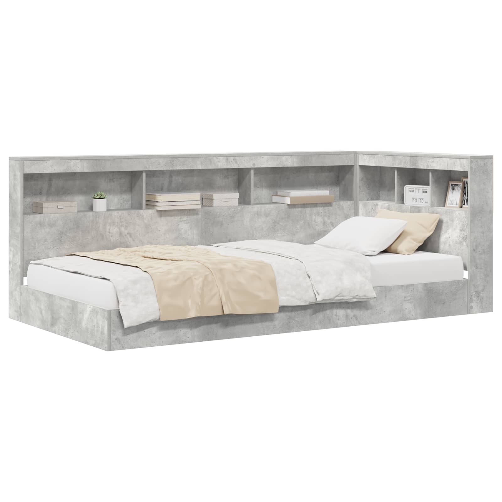 Krevet s policama Betonski sivi 75 x 190 cm Konstruirano drvo