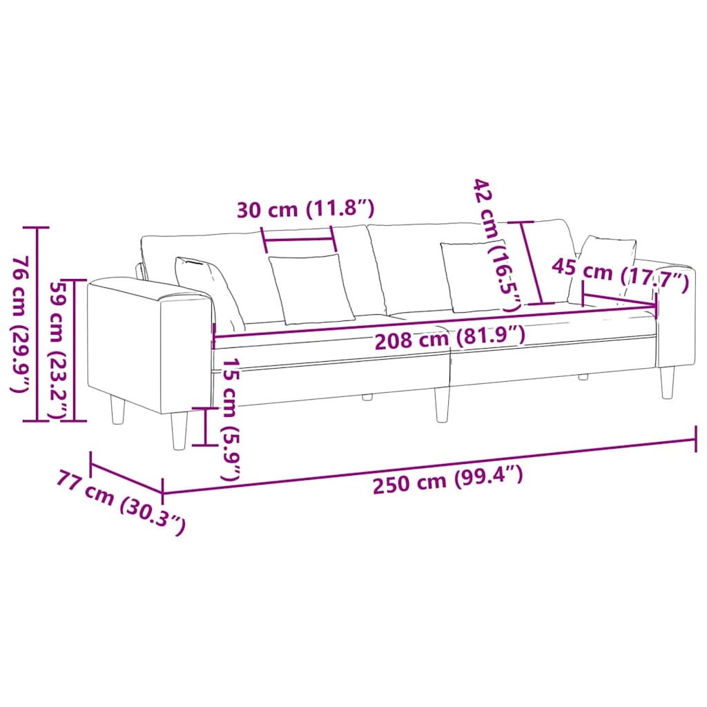 Sofa Plava 250 x 77 x 76 cm Baršun