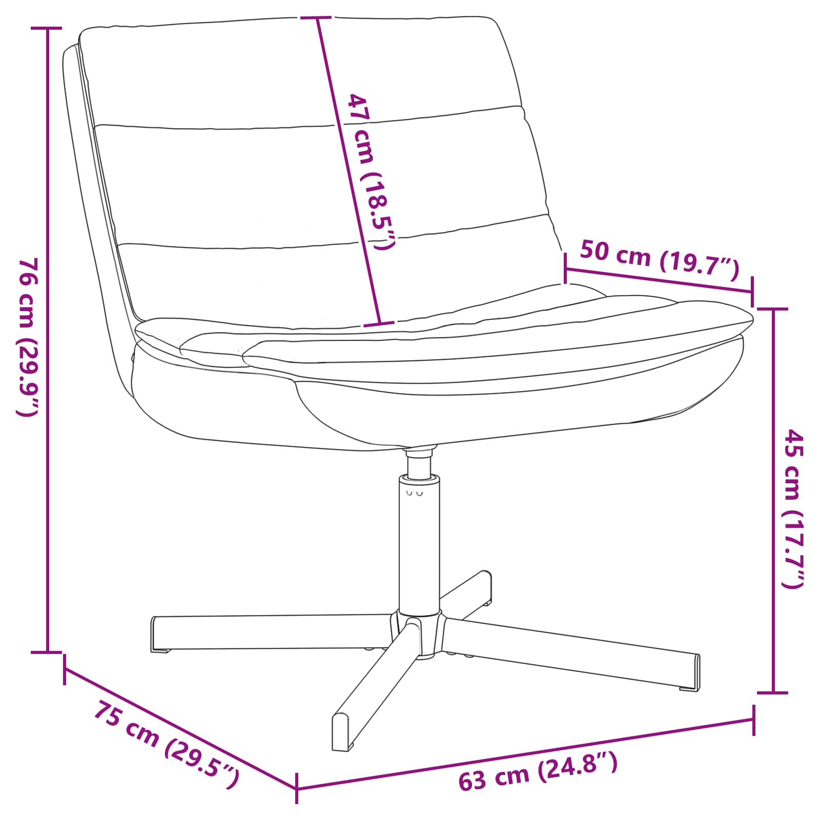 Stolica na kotačiće Crna 63 x 75 x 76 cm Antikni PU