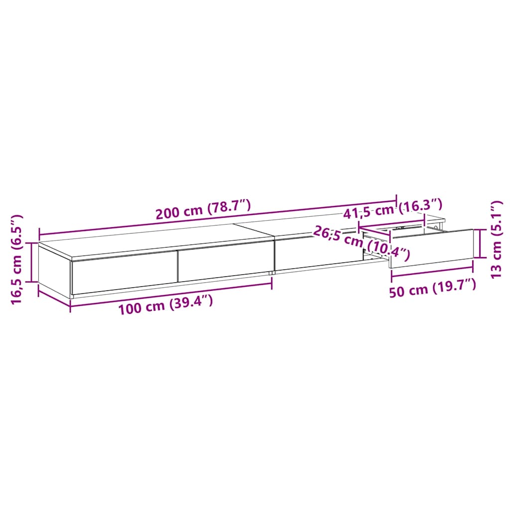 Ladice za krevet s ladicama Sonoma hrast 200 x 36,5 x 16,5 cm