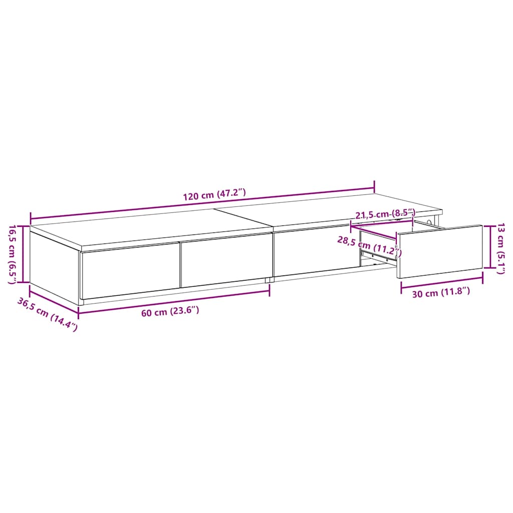 Ladice za krevet Bijelo 120 x 36,5 x 16,5 cm Konstruirano drvo