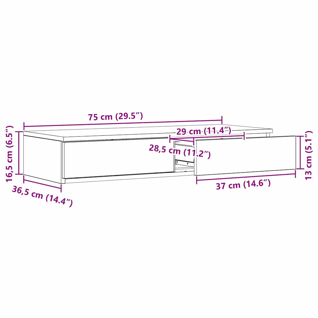 Ladice za krevet Umjetnički hrast 75 x 36,5 x 16,5 cm