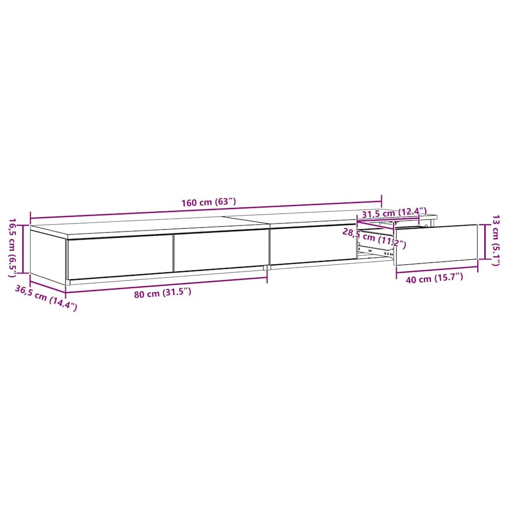 Ladice za krevet s ladicama Dimljeni hrast 160 x 36,5 x 16,5 cm