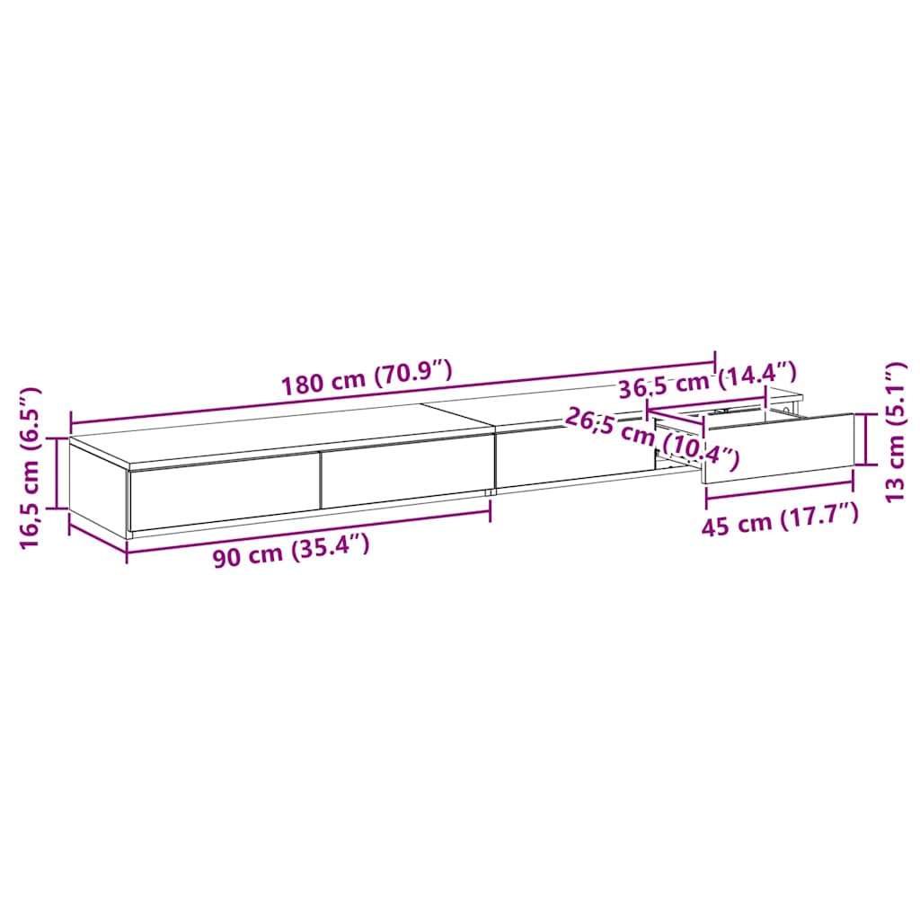 Ladice za krevet s ladicama Dimljeni hrast 180 x 36,5 x 16,5 cm