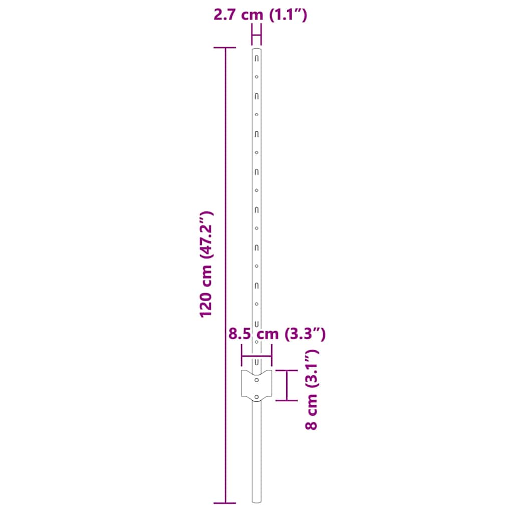 Stup za ogradu 44 pcs Siva 120 cm Čelik