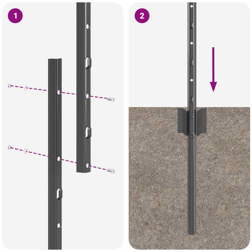 Stup za ogradu 22 pcs Siva 180 cm Čelik
