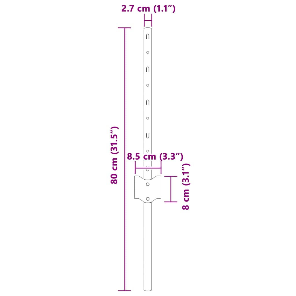 Stup za ogradu 44 pcs Srebrno 80 cm Čelik
