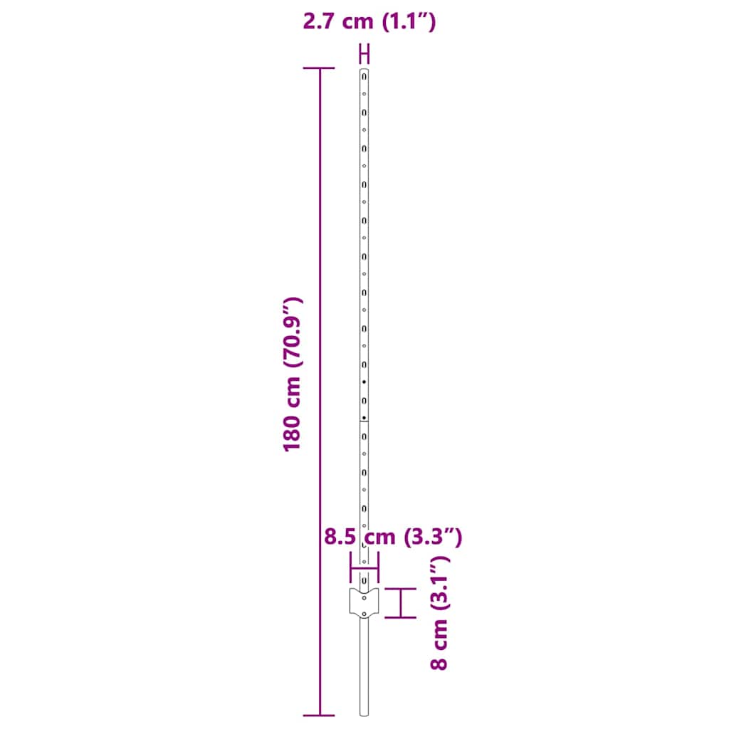 Stup za ogradu 44 pcs Srebrno 180 cm Čelik