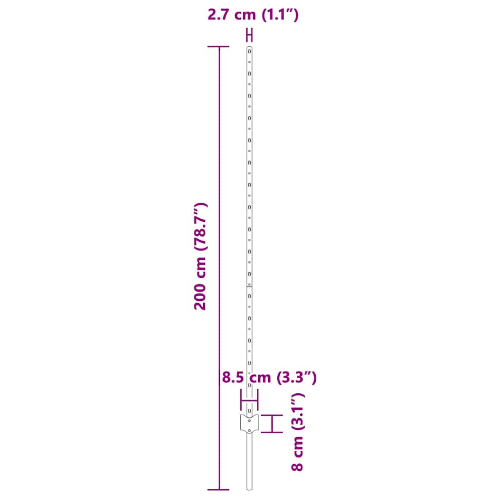Ugrađeni stup za ogradu 22 pcs Srebrna 200 cm