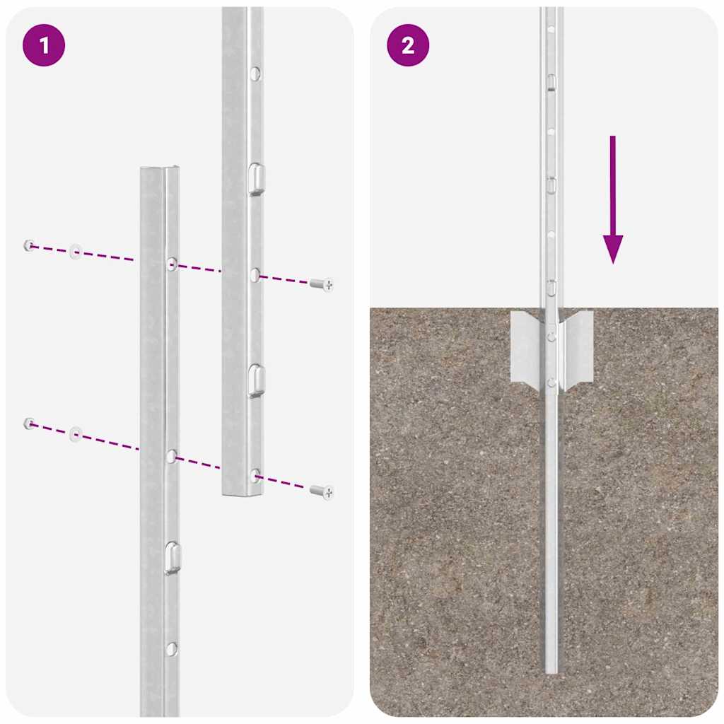 Stup za ogradu 44 pcs Srebrno 200 cm Čelik