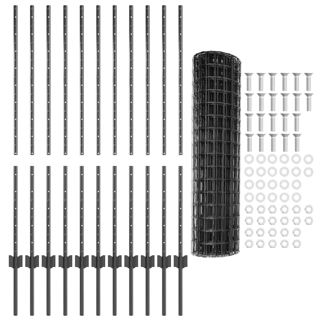 Euro ograda s postom 25 x 1,2 m Čelik premazan PVC-om Siva