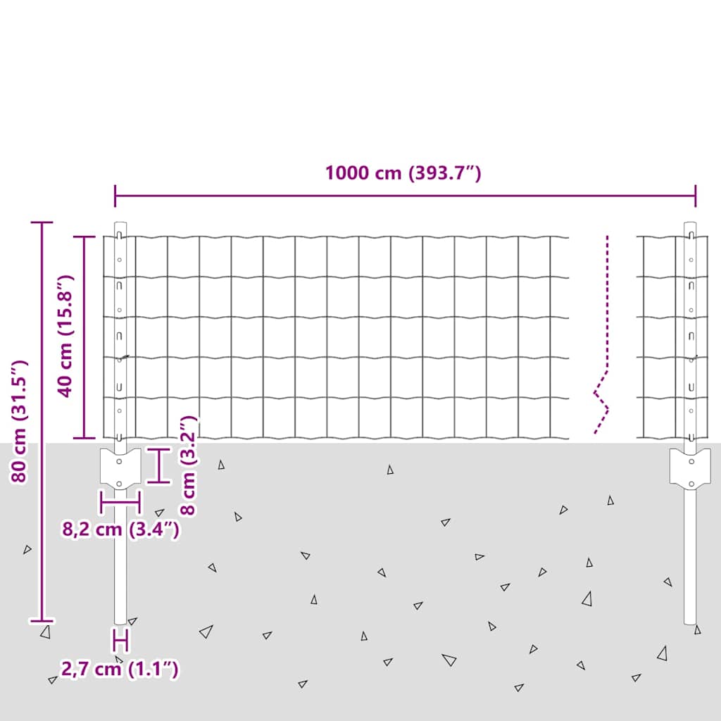 Euro ograda s postom 10 x 0,4 m Čelik premazan PVC-om Siva