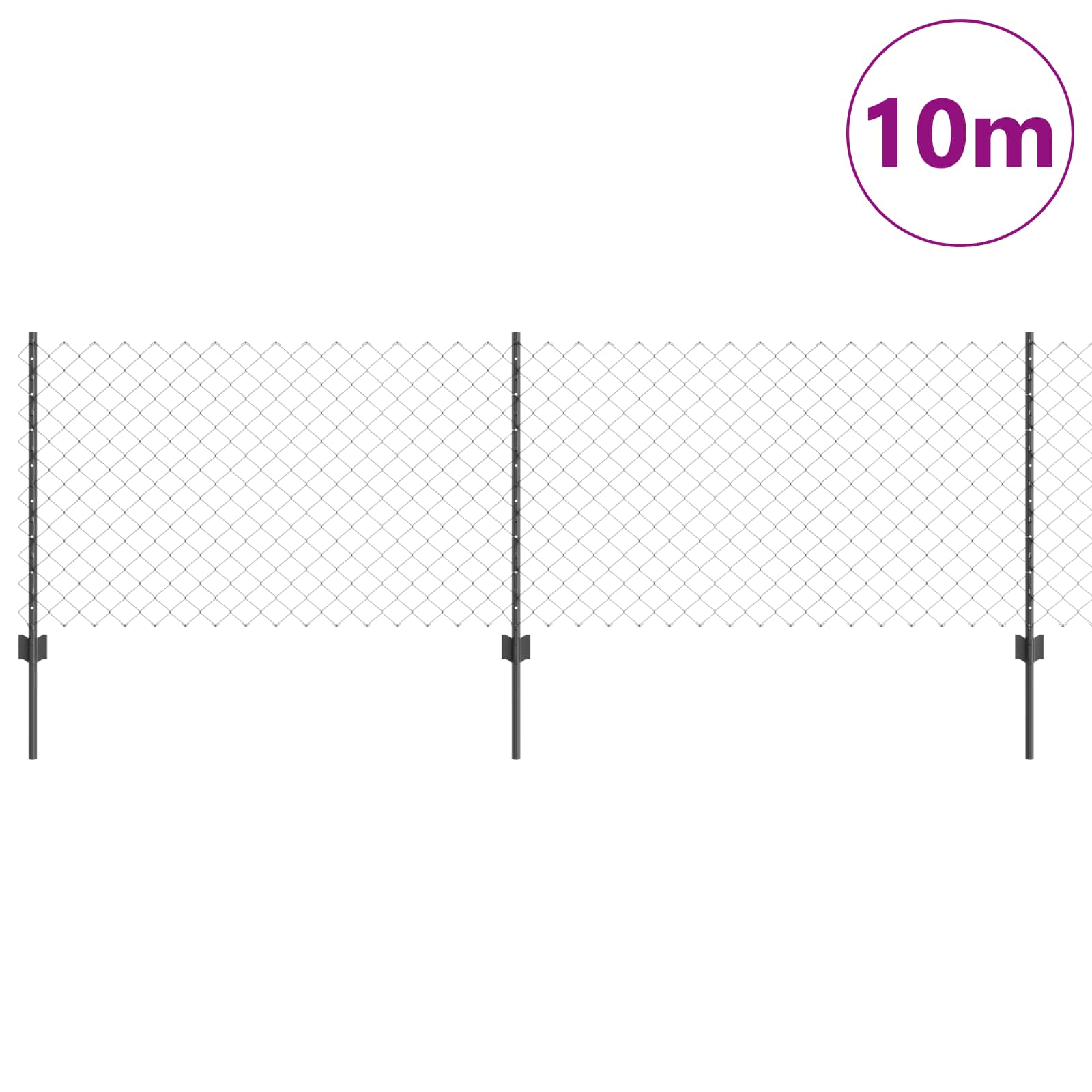 Ograda od lančanih veza s postom 10 x 0,8 m Siva Mreža