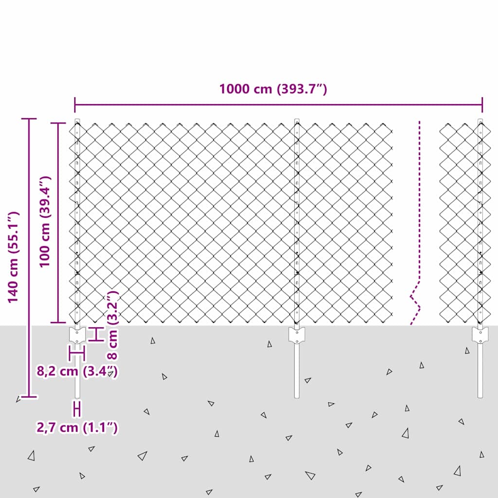 Ograda od lančanih veza s postom 10 x 1 m (Š x V)