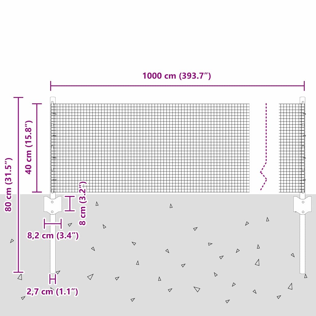 Zatvorena žičana ograda s postovima 10 x 0,4 m Pocinčani čelik