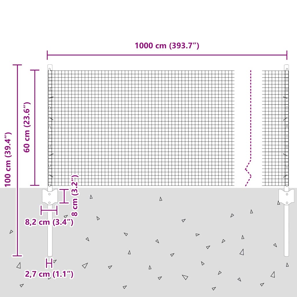 Zavarena žičana ograda s postom 10 x 0,6 m Srebrna Mreža