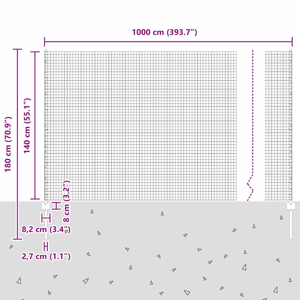 Zavarena žičana ograda s postom 10 x 1,4 m Srebrna Mreža