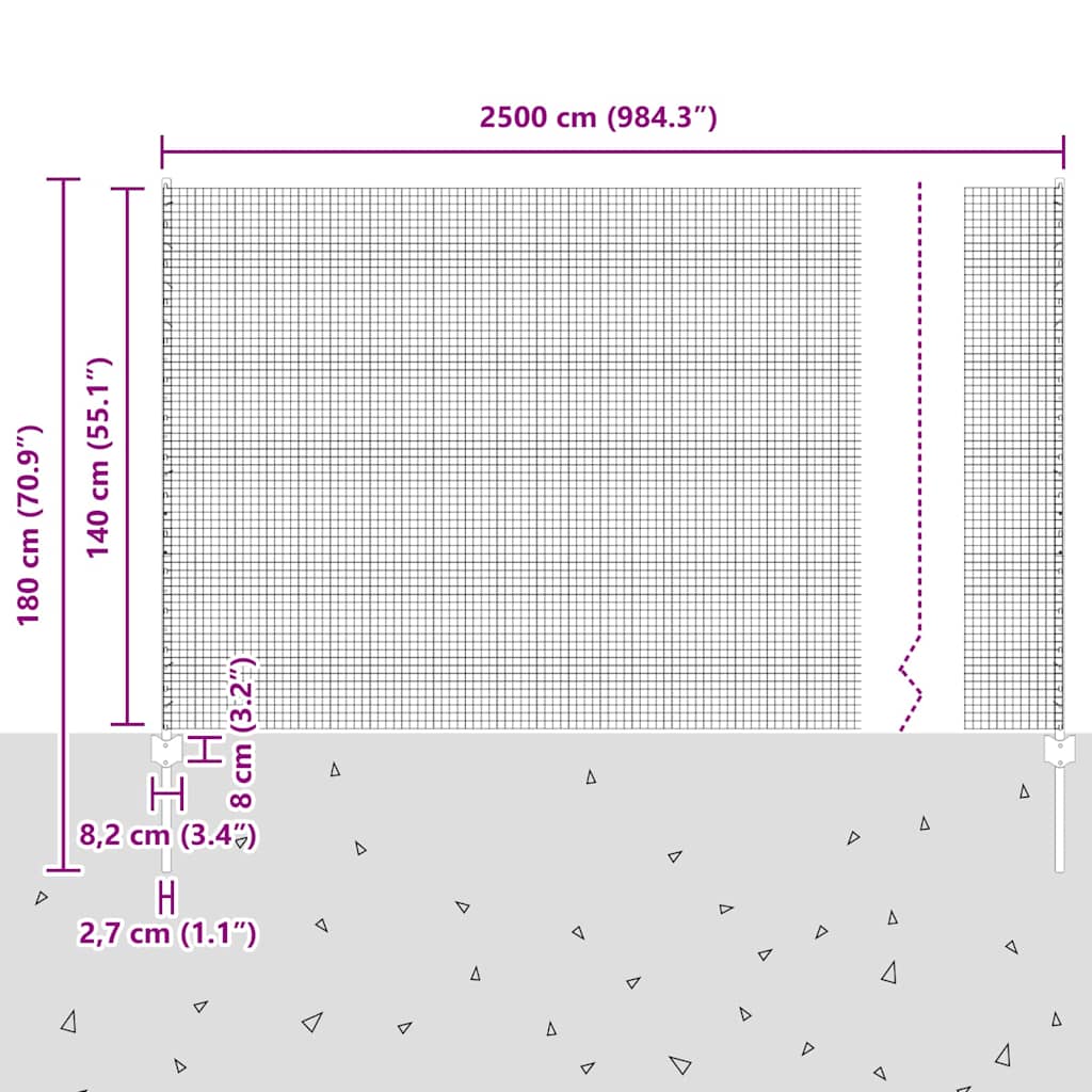 Zatvorena žičana ograda s postovima 25 x 1,4 m Pocinčani čelik