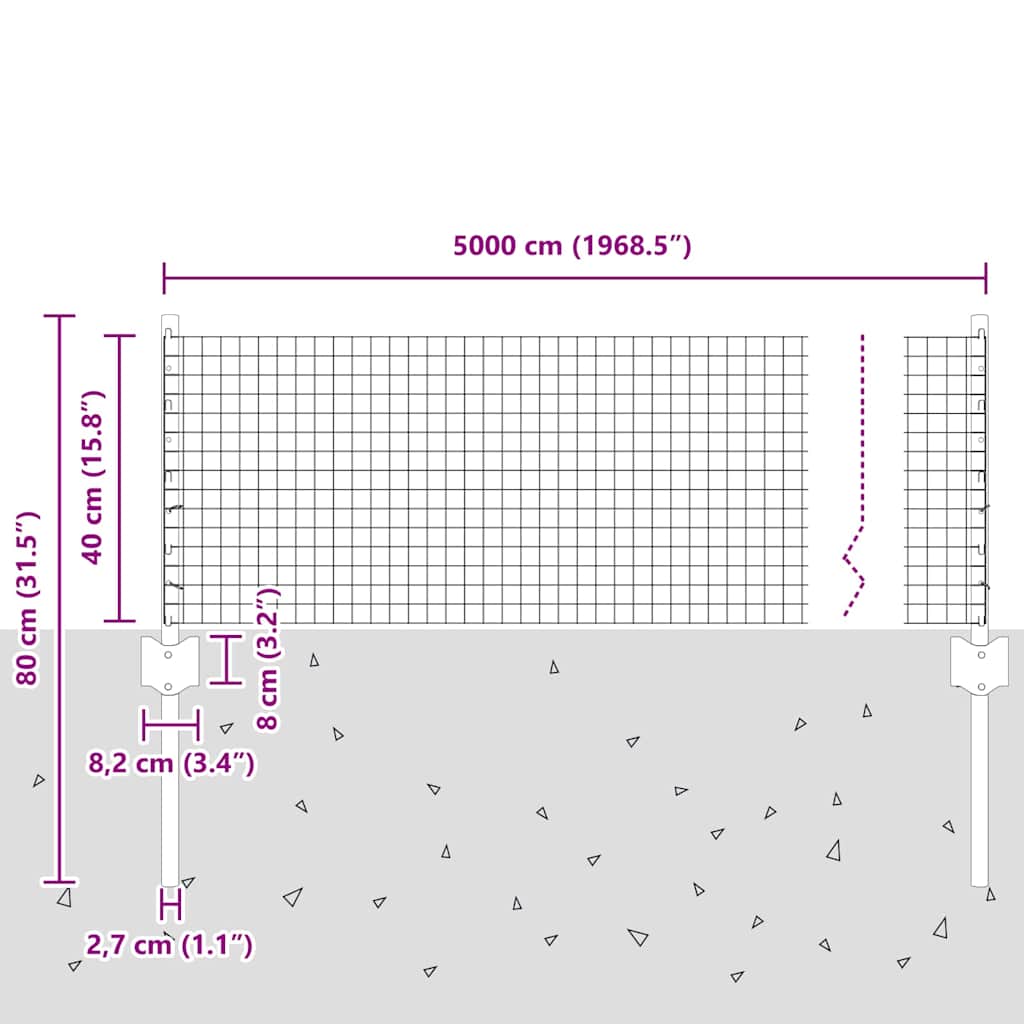 Zatvorena žičana ograda s postovima 50 x 0,4 m Pocinčani čelik