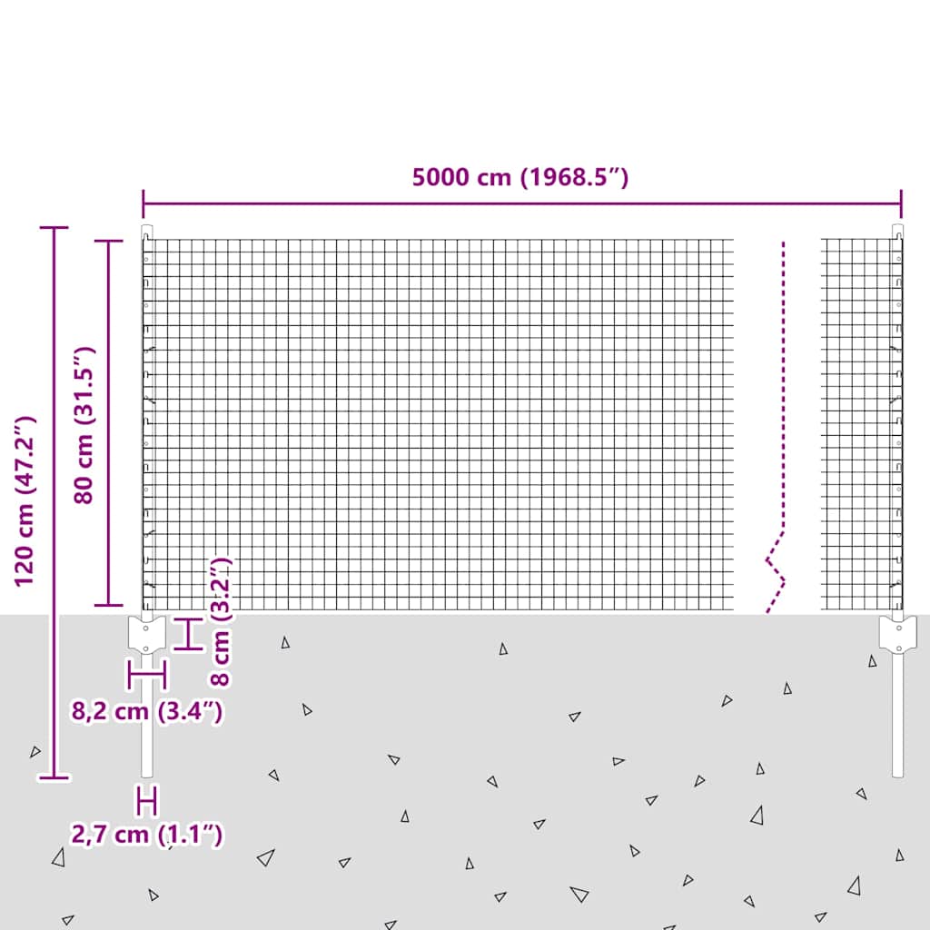 Zatvorena žičana ograda s postovima 50 x 0,8 m Pocinčani čelik