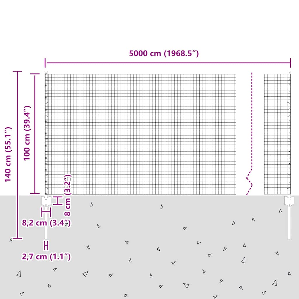Zatvorena žičana ograda s postovima 50 x 1 m Pocinčani čelik